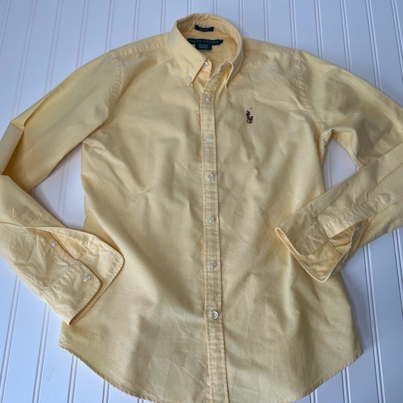 Ralph Lauren Blue Label Tops - Ralph Lauren Womens Blue Label Slim Fit Button-Down Oxford Shirt Yellow 4